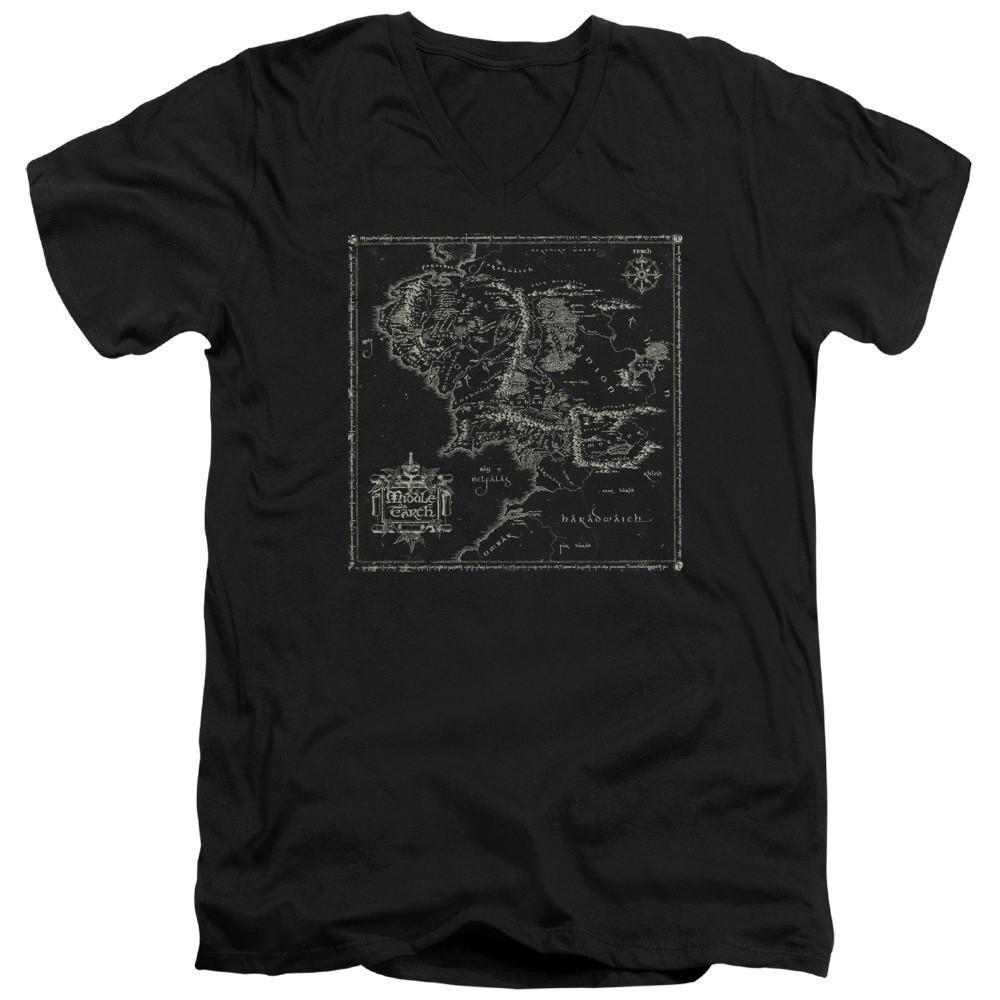 Lord Of The Rings Map Of Me Adult V-Neck 301 T-Shirt Black